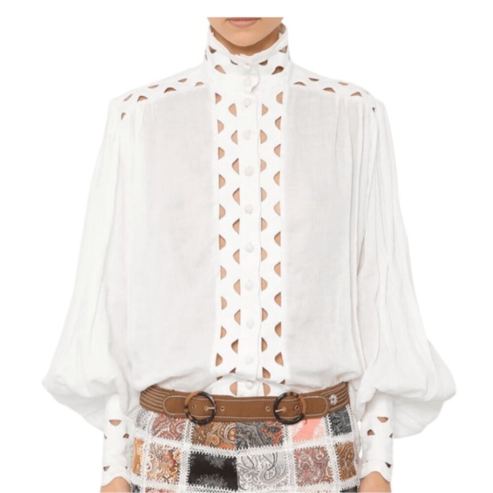 Zimmermann Cut Out Blouse Top Ramie Linen Sz 2 M White